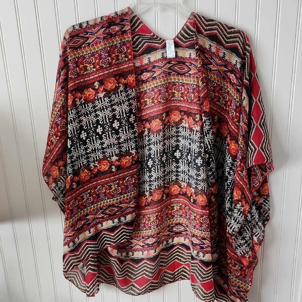 Vibrant Patterned Open Front Kimono